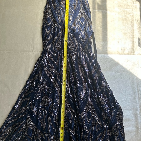 Club L London Blue and Silver Sequin Strapless Gown - Picture 7 of 9